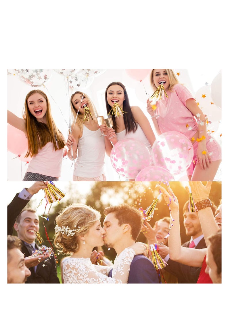 SYOSI Party Whistles, Noise Makers, 24Pcs Silver Glitter Metallic Fringed Noise Makers, Party Blower Paper Noisemakers Birthday Party Blowouts Whistles for Party Favors Supplies and Music Playing - Image 3