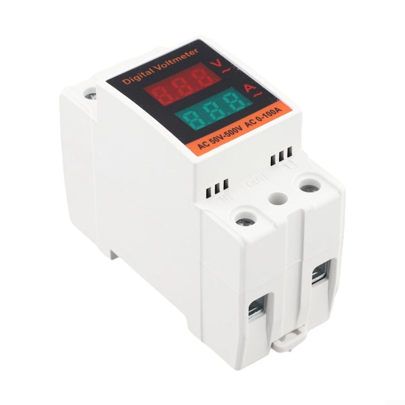 مقياس الجهد والتيار المزدوج AC 50-500V 0-100A مراقب الطاقة تركيب على قضيب DIN - Image 3