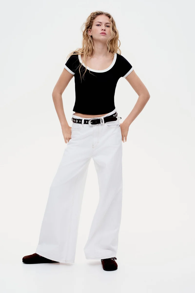 H&M Picot-trimmed ribbed T-shirt