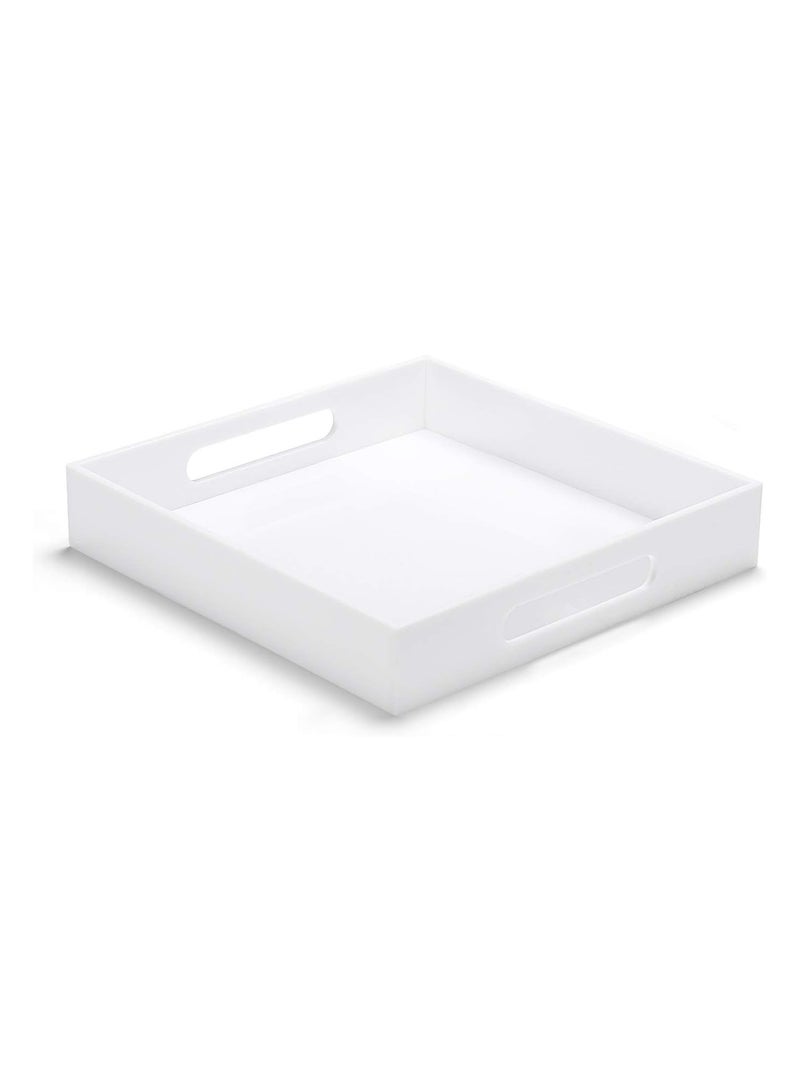 TPGP White Acrylic Ottoman Tray with Handles 10x10x2 Inch Spill Proof Serving Tray Safe Edge Organizer Tray Decorative Tray for Living Room Bedroom Kitchen Bathroom Coffee Table Countertop - Image 1