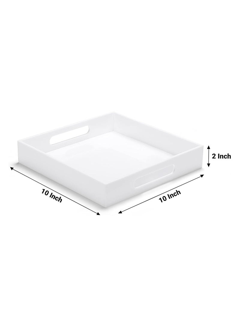 TPGP White Acrylic Ottoman Tray with Handles 10x10x2 Inch Spill Proof Serving Tray Safe Edge Organizer Tray Decorative Tray for Living Room Bedroom Kitchen Bathroom Coffee Table Countertop - Image 2