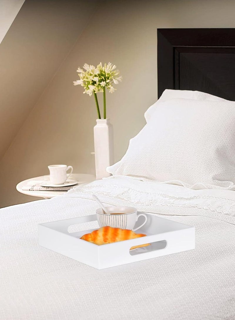 TPGP White Acrylic Ottoman Tray with Handles 10x10x2 Inch Spill Proof Serving Tray Safe Edge Organizer Tray Decorative Tray for Living Room Bedroom Kitchen Bathroom Coffee Table Countertop - Image 5