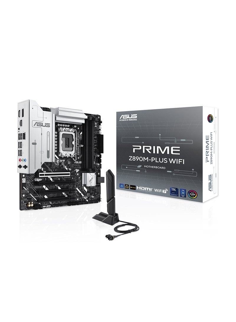 ASUS Prime Z890M-PLUS Wi-Fi mATX Motherboard, Intel Z890 Chipset, LGA1851 Socket, 4*DIMM DDR5 192GB Max Memory, 3*M.2, 1*PCIe 5.0*16, 1*2.5Gb Ethernet & Wi-Fi 7, Bluetooth v5.4, 1*HDMI, 1*DP, 1*USB 20Gbps port (USB Type-C), AI Solutions, AI PC-Ready | 90MB1J80-M0EAY0 Black - Image 4