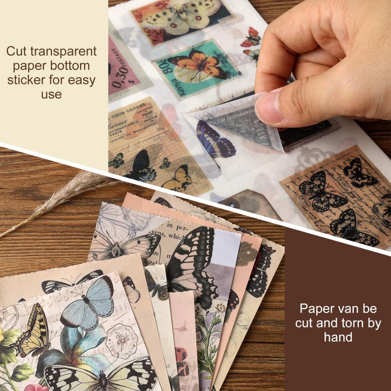 Auguro Vintage Scrapbook Stickers - 300 Butterfly Pre-Cut for Journaling, 20 Scrapbook Paper Washi for Scrapbooking and Journaling - Image 5