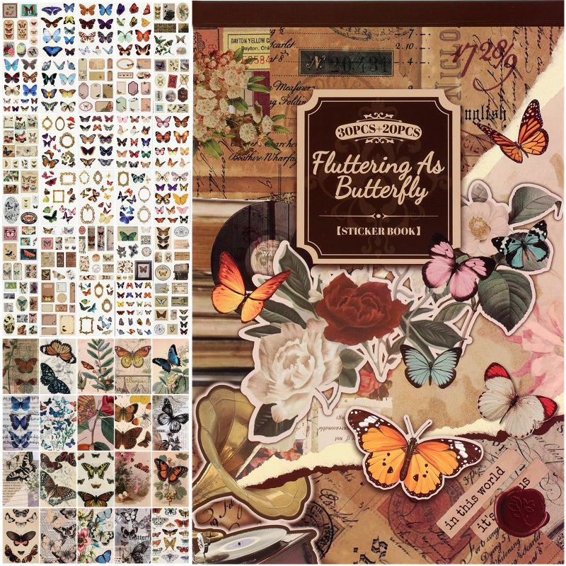 Auguro Vintage Scrapbook Stickers - 300 Butterfly Pre-Cut for Journaling, 20 Scrapbook Paper Washi for Scrapbooking and Journaling - Image 1
