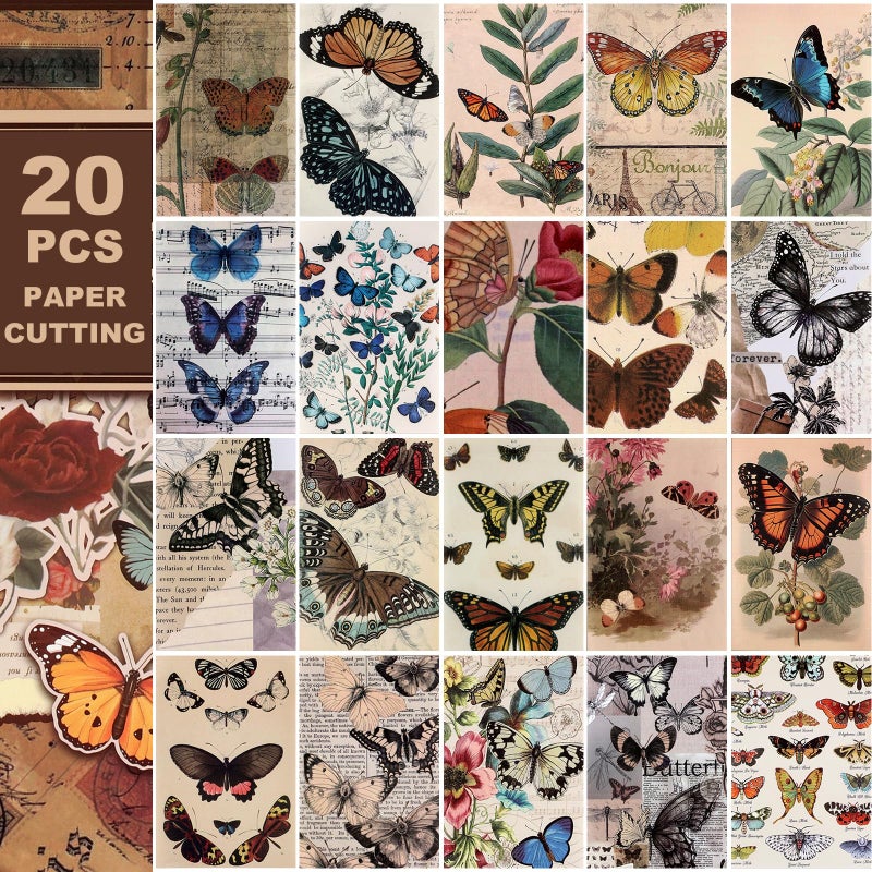 Auguro Vintage Scrapbook Stickers - 300 Butterfly Pre-Cut for Journaling, 20 Scrapbook Paper Washi for Scrapbooking and Journaling - Image 4