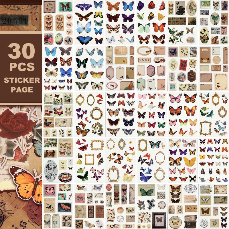 Auguro Vintage Scrapbook Stickers - 300 Butterfly Pre-Cut for Journaling, 20 Scrapbook Paper Washi for Scrapbooking and Journaling - Image 3