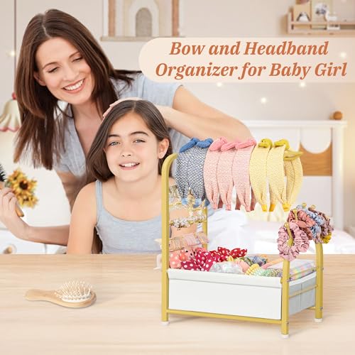 Keebofly Headband Holder Stand - Versatile Organizer for Scrunchies, Bows & Claw Clips - Compact Hair Accessories Storage for Girls, Women, Babies,Golden - Image 4