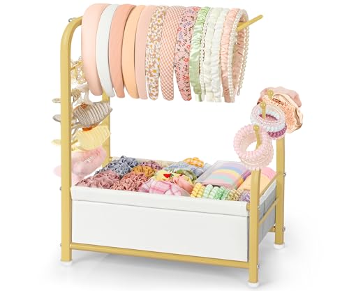 Keebofly Headband Holder Stand - Versatile Organizer for Scrunchies, Bows & Claw Clips - Compact Hair Accessories Storage for Girls, Women, Babies,Golden - Image 1