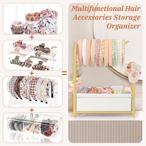 Keebofly Headband Holder Stand - Versatile Organizer for Scrunchies, Bows & Claw Clips - Compact Hair Accessories Storage for Girls, Women, Babies,Golden - Image 3