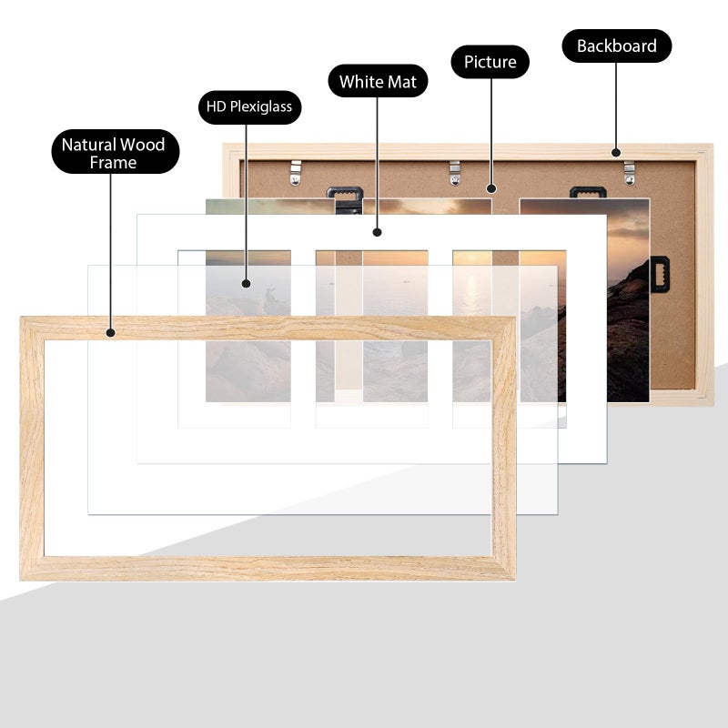 KINLINK 7x14 Collage Picture Frames Natural  Wood 3 Opening frames with Acrylic Plexiglass for Multiple Three 4x6 Photos with Mat or 7x14 without Mat  Tabletop and Wall Mounting Display  Set of 2 - Image 3