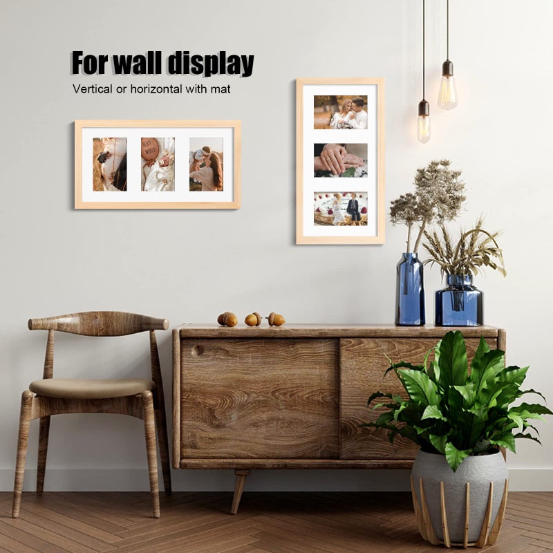 KINLINK 7x14 Collage Picture Frames Natural  Wood 3 Opening frames with Acrylic Plexiglass for Multiple Three 4x6 Photos with Mat or 7x14 without Mat  Tabletop and Wall Mounting Display  Set of 2 - Image 5