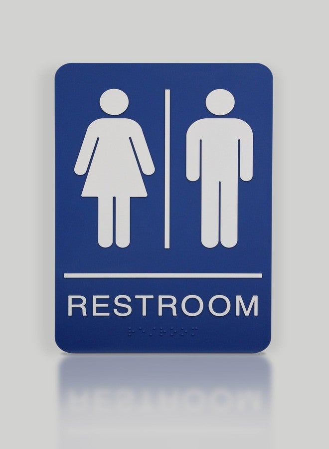 Headline Sign 5212 Women and Men’s Restroom ADA Sign with Grade 2 Braille and Tactile Graphics, 6" x 9", Blue/White, Made in USA - Image 1