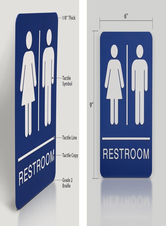 Headline Sign 5212 Women and Men’s Restroom ADA Sign with Grade 2 Braille and Tactile Graphics, 6" x 9", Blue/White, Made in USA - Image 5