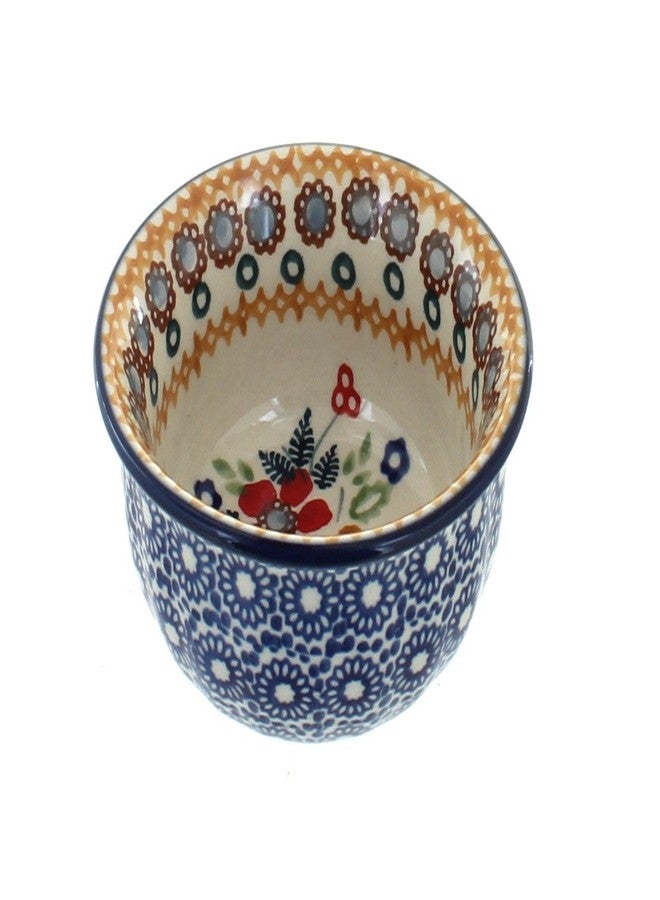 Blue Rose Pottery وعاء صغير من الخزف البولندي "بلو روز" - مزين بزهرة الأقحوان الحمراء - قطر 3.5 بوصة - طبق مميز للمقبلات أو المكسرات أو الحلوى - Image 1