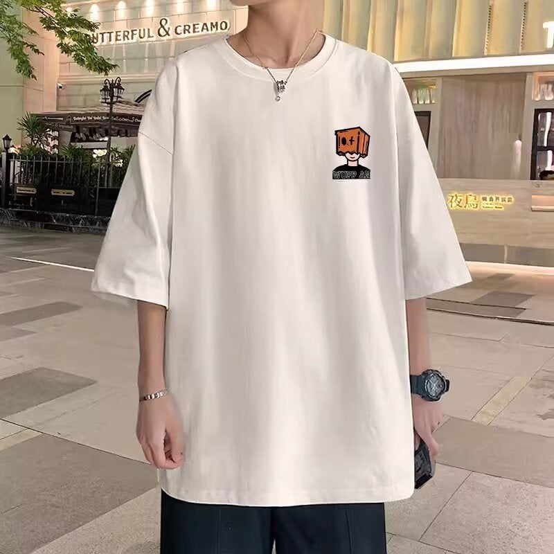 Short-Sleeved Loose T-Shirt Five Handsome Students 2024 Casual Half-Sleeve Cartoon Hong Kong Style Boys Fashion Brand