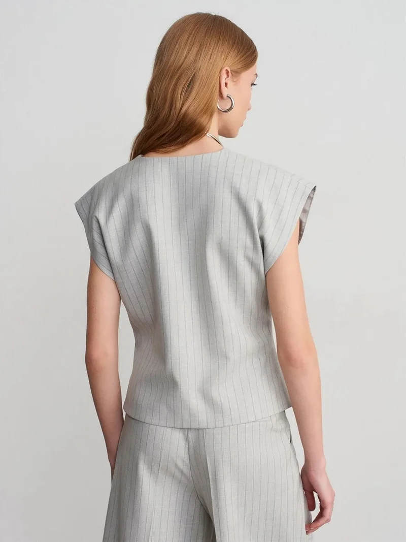 Dilvin DILVIN Striped V-neck Woven Waistcoat