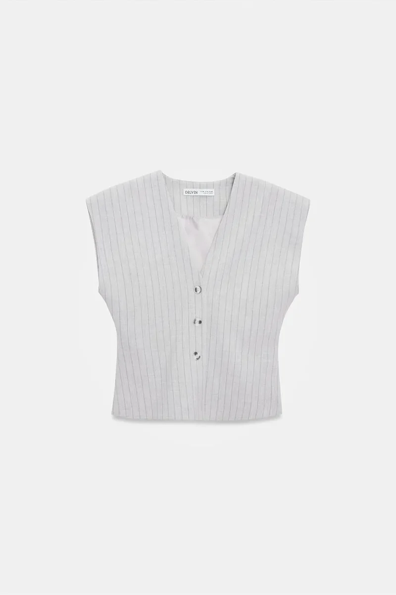 Dilvin Light Grey DILVIN Striped V-neck Woven Waistcoat for Women | Best Price UAE