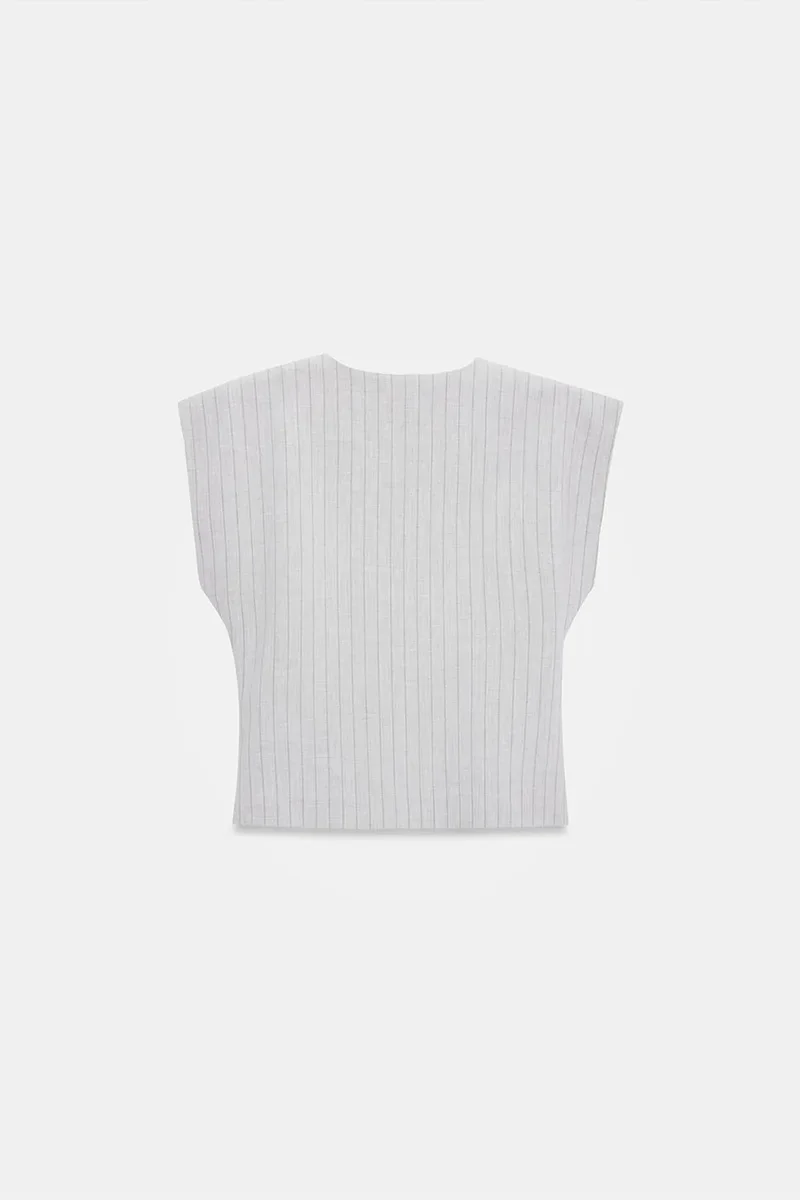 Dilvin Light Grey DILVIN Striped V-neck Woven Waistcoat for Women | Best Price UAE