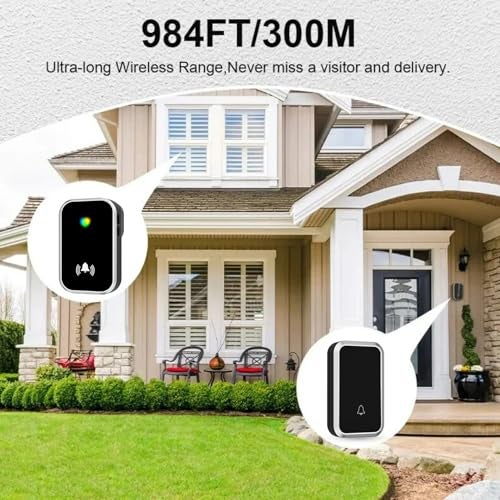 US1984 Wireless Door Bell for Home and Office, Small Calling Bell for Office, Upto 1000 Feet Range with 36 Melodies Chimes, LED Flash, 4 Level Volume Doorbell Alarm (Black) - Image 4