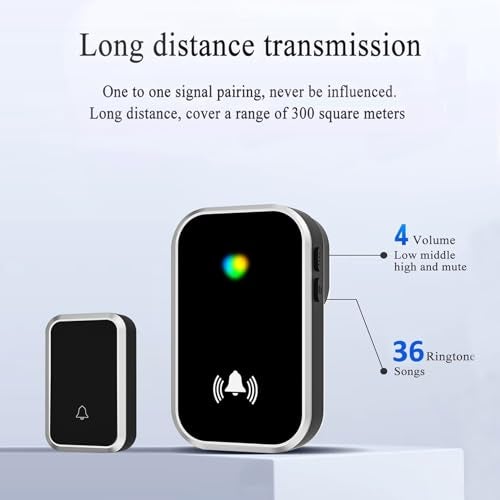 US1984 Wireless Door Bell for Home and Office, Small Calling Bell for Office, Upto 1000 Feet Range with 36 Melodies Chimes, LED Flash, 4 Level Volume Doorbell Alarm (Black) - Image 2