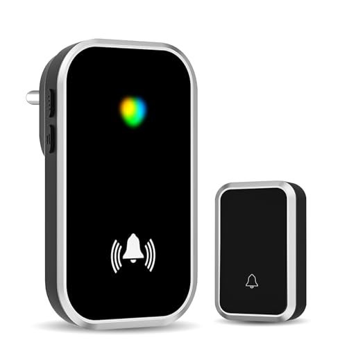 US1984 Wireless Door Bell for Home and Office, Small Calling Bell for Office, Upto 1000 Feet Range with 36 Melodies Chimes, LED Flash, 4 Level Volume Doorbell Alarm (Black) - Image 1