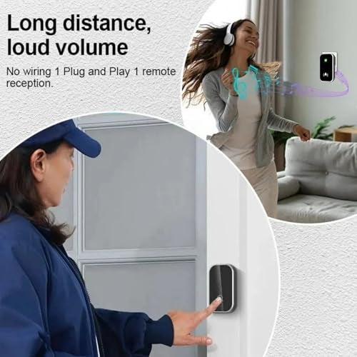 US1984 Wireless Door Bell for Home and Office, Small Calling Bell for Office, Upto 1000 Feet Range with 36 Melodies Chimes, LED Flash, 4 Level Volume Doorbell Alarm (Black) - Image 5