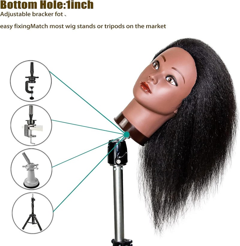 MILLYSHINE Mannequin Head With Human Hair,16",Braiding Styling Doll Head,Beauty School Manikin Head,Curling Dyeing Hairdresser Practice Training Head - Image 5