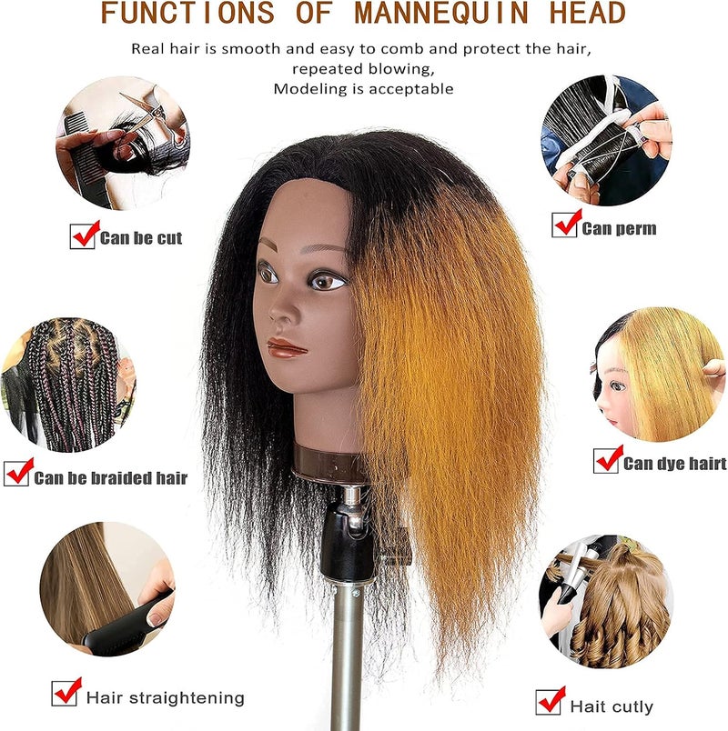 MILLYSHINE Mannequin Head With Human Hair,16",Braiding Styling Doll Head,Beauty School Manikin Head,Curling Dyeing Hairdresser Practice Training Head - Image 2