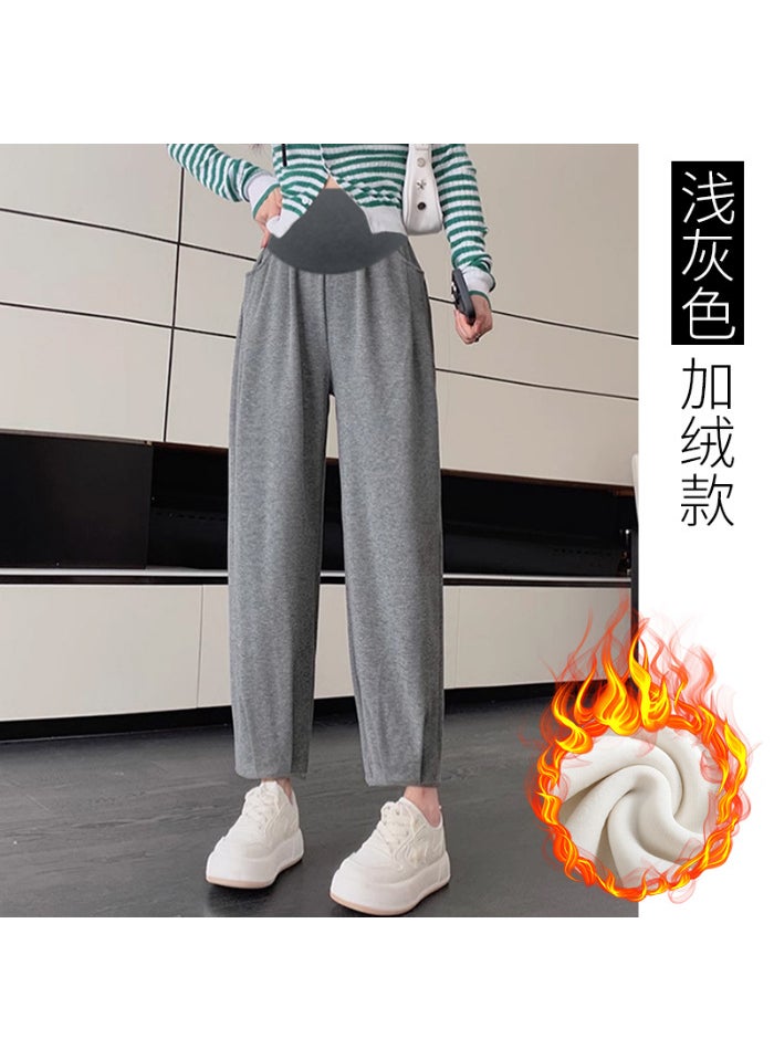 Generic Maternity Velvet Harem Pants Autumn Winter Velvet light gray 