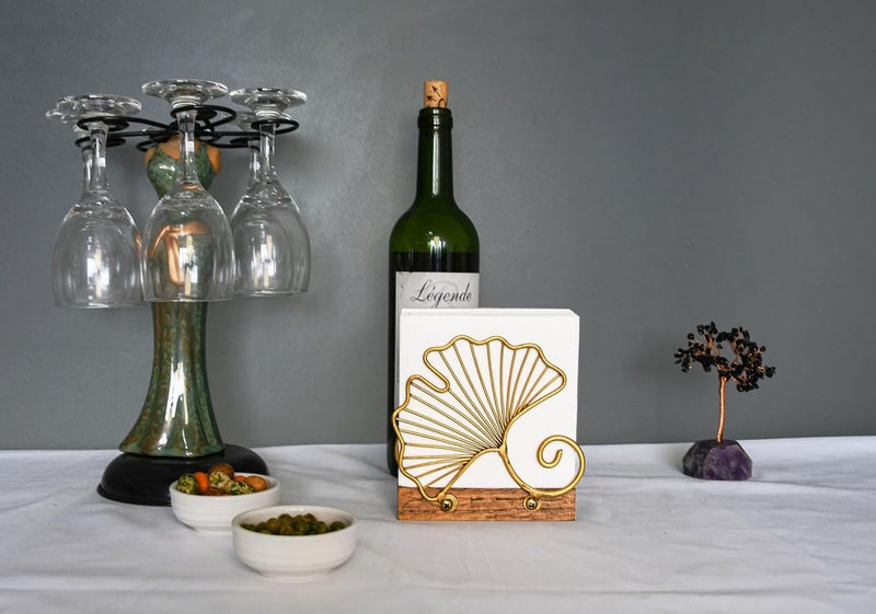 Owlgift Leaves Vertical Napkin Holder Contemporary Disposable Paper Hand Tower Storage Tray Caddy Metal Paper Storage for Kitchen Stylish Towel Dispenser Mail Letter Sorter Rack Document File Organizer - Image 2