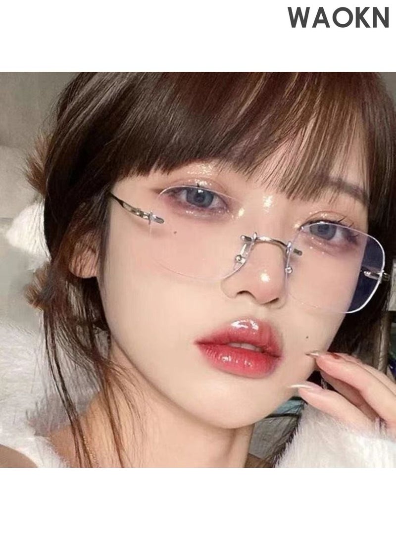 WAOKN Blue Light Blocking Glasses Suitable for Men and Women Reading UV Protection Eye Fatigue Prevention Computer Reading Games and TV,Frameless anti blue light glasses, ultra light small box artistic glasses, light luxury style cut edge glasses. - Image 3