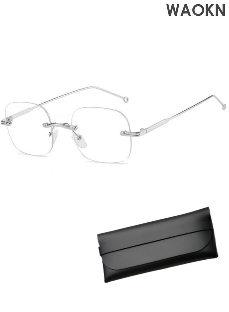 WAOKN Blue Light Blocking Glasses Suitable for Men and Women Reading UV Protection Eye Fatigue Prevention Computer Reading Games and TV,Frameless anti blue light glasses, ultra light small box artistic glasses, light luxury style cut edge glasses. - Image 1