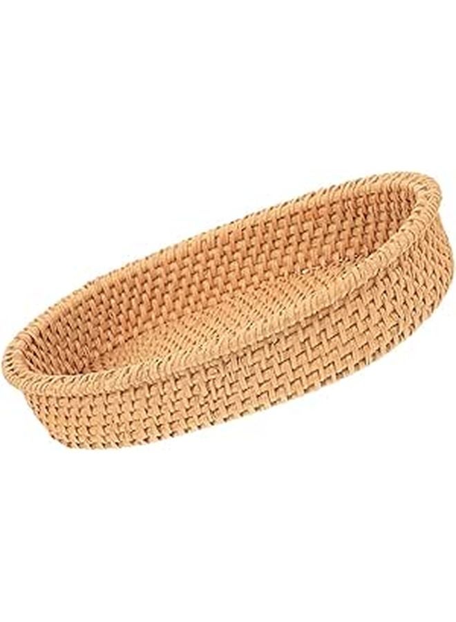 Woven Rattan Oval Storage Basket 20x12x4cm for Kitchen Dining Table Organization - Image 1