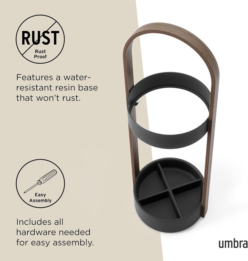 UMBRA Space Saving Hub Umbrella Stand, Black/Walnut - Image 5