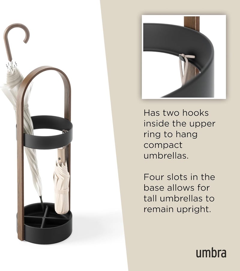 UMBRA Space Saving Hub Umbrella Stand, Black/Walnut - Image 4