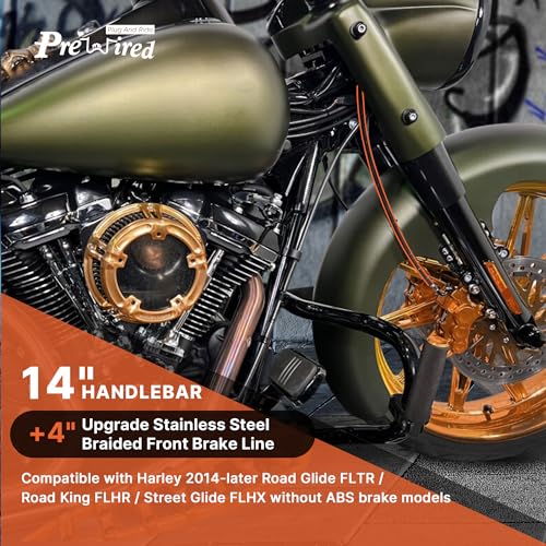 Prewired Front Dual Disc Brake Line 14 Handlebars 4 Extension Brake Cable NO ABS for Harley 20142023 Touring Road KingRoad GlideStreet GlideElectra Glide Models Stainless Steel Braided Black - Image 3