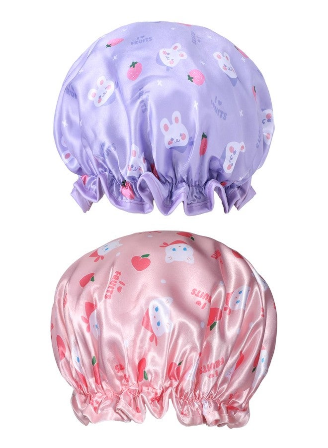 BOHUIZ Shower Cap for Kids, 2 Pcs Toddler Shower Cap Waterproof Double Layers Shower Caps Cute Bonnets Elastic Band Bonnet Satin & Eva Soft Kid Sleeping Cap Reusable Kids Showers Caps(Pink + Purple) - Image 1