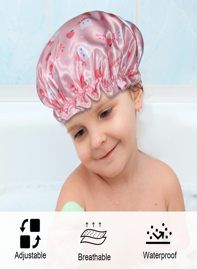 BOHUIZ Shower Cap for Kids, 2 Pcs Toddler Shower Cap Waterproof Double Layers Shower Caps Cute Bonnets Elastic Band Bonnet Satin & Eva Soft Kid Sleeping Cap Reusable Kids Showers Caps(Pink + Purple) - Image 4