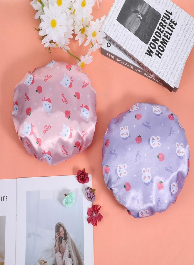 BOHUIZ Shower Cap for Kids, 2 Pcs Toddler Shower Cap Waterproof Double Layers Shower Caps Cute Bonnets Elastic Band Bonnet Satin & Eva Soft Kid Sleeping Cap Reusable Kids Showers Caps(Pink + Purple) - Image 5