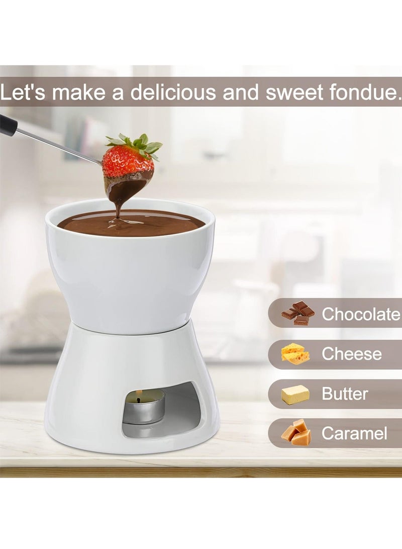 كيلا وعاء فوندو الشوكولاتة، وعاء سيراميك لصهر الشوكولاتة، طقم فوندو شوكولاتة بتسخين الشموع مع 4 شوك للشوكولاتة/الجبن/الزبدة/الحلوى، مذيب شوكولاتة سيراميك، أدوات مطبخ منزلية الصنع - Image 3
