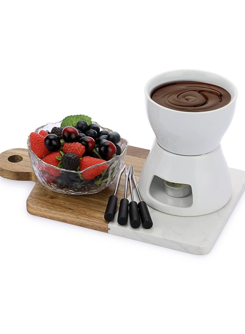 كيلا وعاء فوندو الشوكولاتة، وعاء سيراميك لصهر الشوكولاتة، طقم فوندو شوكولاتة بتسخين الشموع مع 4 شوك للشوكولاتة/الجبن/الزبدة/الحلوى، مذيب شوكولاتة سيراميك، أدوات مطبخ منزلية الصنع - Image 4