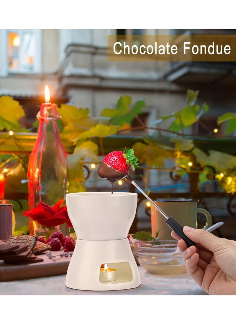 كيلا وعاء فوندو الشوكولاتة، وعاء سيراميك لصهر الشوكولاتة، طقم فوندو شوكولاتة بتسخين الشموع مع 4 شوك للشوكولاتة/الجبن/الزبدة/الحلوى، مذيب شوكولاتة سيراميك، أدوات مطبخ منزلية الصنع - Image 2
