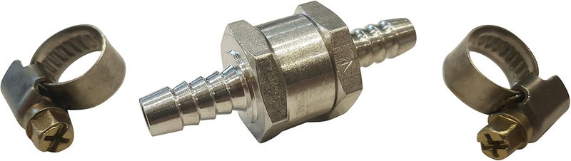 Muzzys 8mm, 5/16", Fuel Check Valve, Inline, One-Way, Non-Return, Aluminum, WITH CLAMPS, for Water, Gas, Diesel, Oils, on UTV, Quad, Snowmobile, Motorcycle, Jetski, Mower, Blower, Car, Truck, Tractor - Image 1