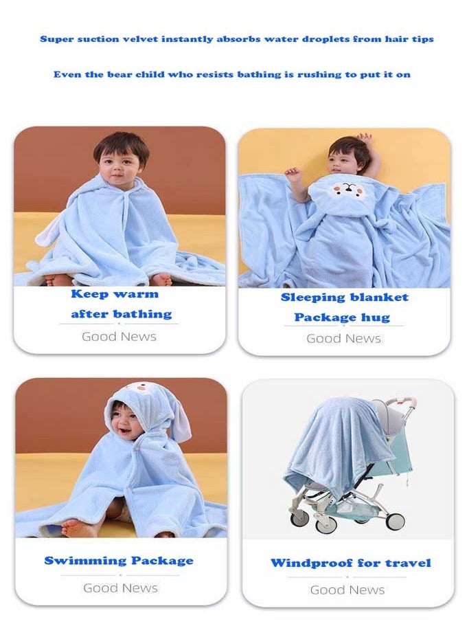 Children's Baby Hooded Cloak Bath Towel 140 × 70cm | Ultra fine Velvet Fiber Quick Drying Fabric, UAE High Temperature Sunscreen Cloak, Swimming and Upstream Parent Child Soft Bath Towel (1 piece set)  - Image 2
