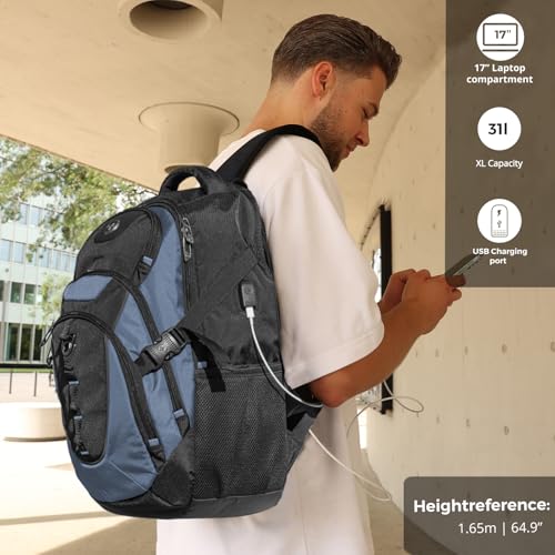 Swissdigital Design Laptop Backpack with USB Charging Port, Travel Backpack Fits 15.6 inches Computer, 31L College School Backpack for Men, Haze Blue/Black | SD803 - Image 3