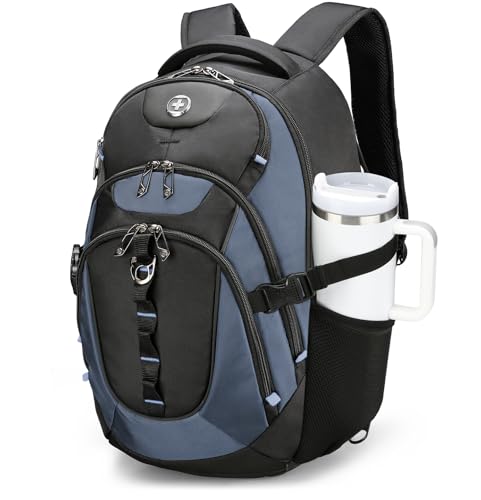 Swissdigital Design Laptop Backpack with USB Charging Port, Travel Backpack Fits 15.6 inches Computer, 31L College School Backpack for Men, Haze Blue/Black | SD803 - Image 1