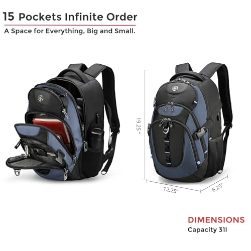 Swissdigital Design Laptop Backpack with USB Charging Port, Travel Backpack Fits 15.6 inches Computer, 31L College School Backpack for Men, Haze Blue/Black | SD803 - Image 5