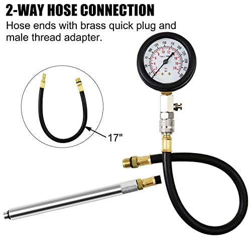 JIFETOR Cylinder Compression Tester, 8PCS Small Engine Pressure Gauge Diagnostic Tool Kit for Automotive Cylinder Compression Test on Gasoline Car Motorcycle Truck, 4 Extension Rods - Image 5