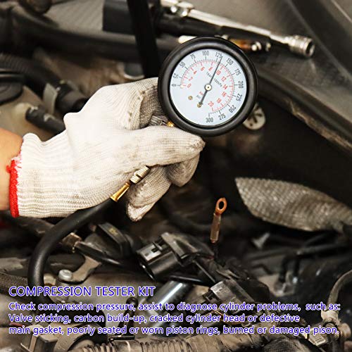 JIFETOR Cylinder Compression Tester, 8PCS Small Engine Pressure Gauge Diagnostic Tool Kit for Automotive Cylinder Compression Test on Gasoline Car Motorcycle Truck, 4 Extension Rods - Image 3